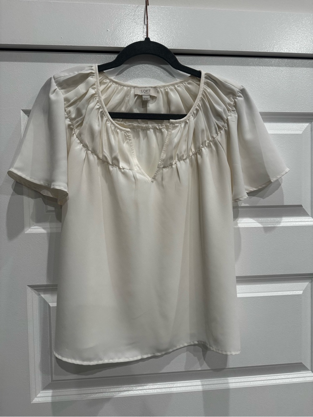 LOFT Ivory Flutter Sleeve Peasant Top